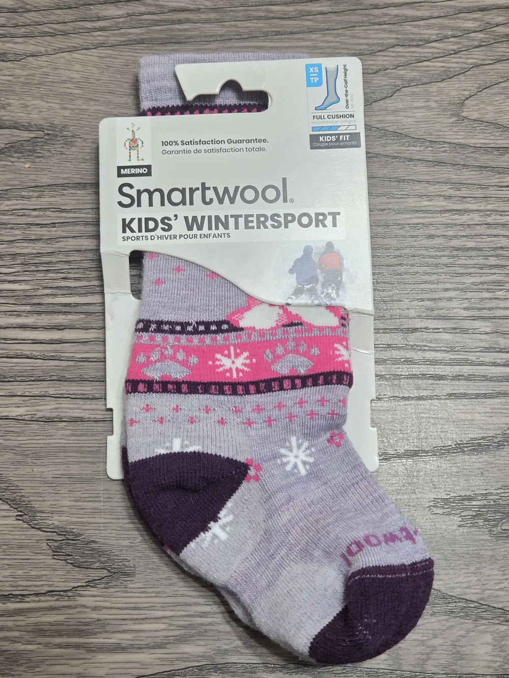 6-8.5c Smartwool Kids' Wintersport Merino Crew Socks - Pink & Purple Pattern